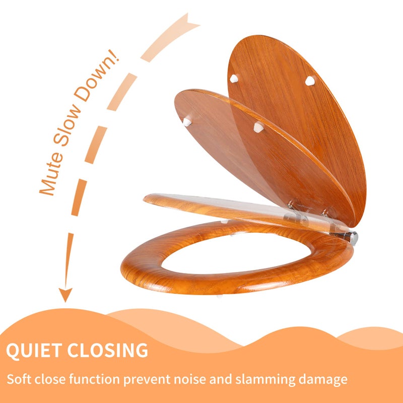 Angel Shield Wood Veneer Natural Toilet Seat with Quiet Close,Easy Clean,Quick-Release Hinges(Round,Oak) - Image 3